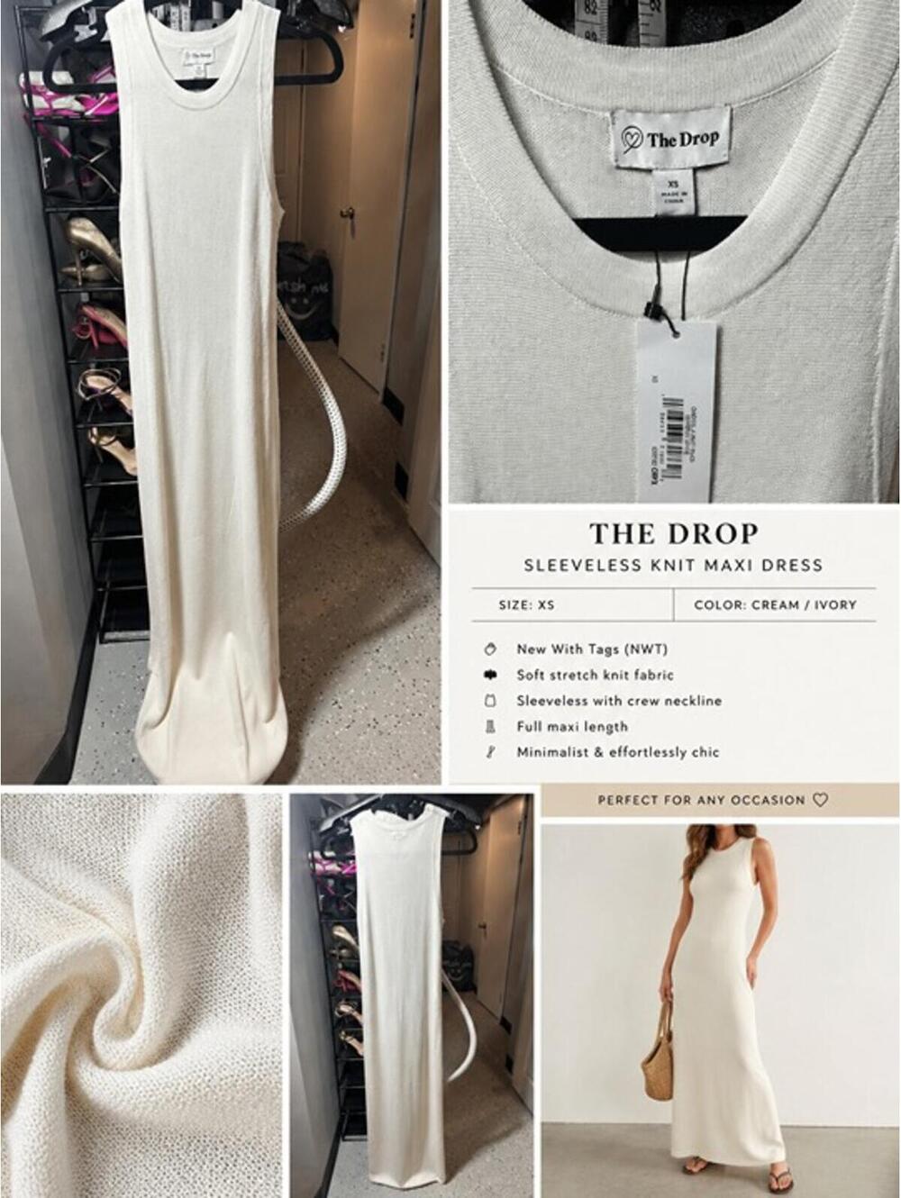 The Drop Ivory Knit Maxi Dress XS NWT Minimal Style